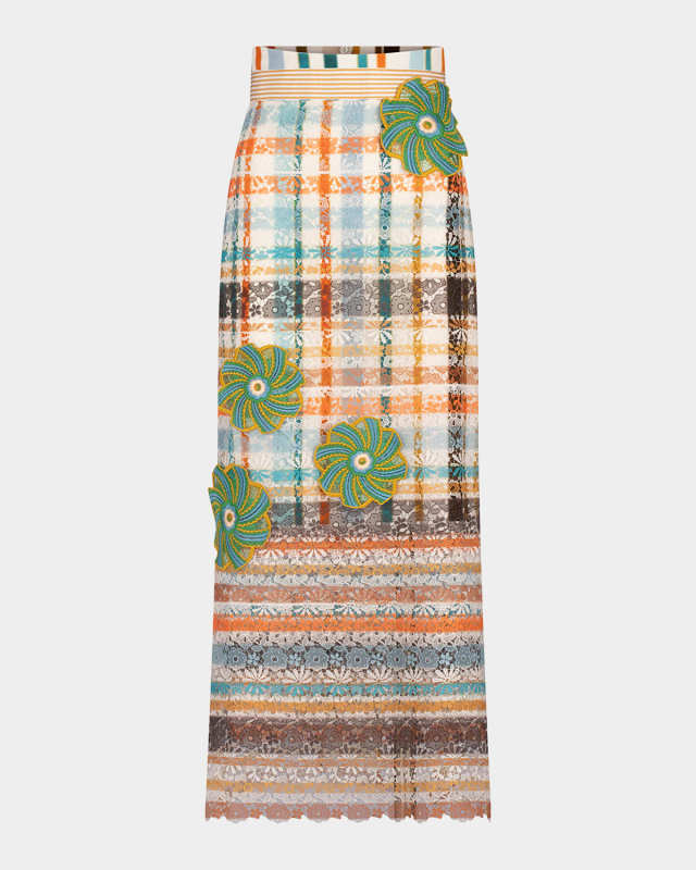 Shadia Check Lace Midi Skirt
